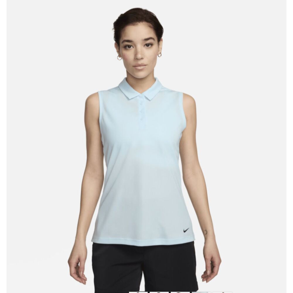 NWT Nike Dri FIT Victory Glacier Blue Womens Sleeveless Golf Polo Shirt XL